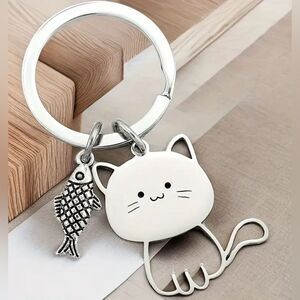 BAG CHARM  Cartoon Cat and Fish Keychain NIP